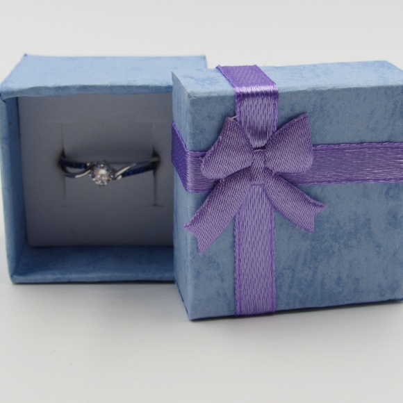 Sterling Silver Blue & Clear CZ Diamond Band Ring - Picture 5 of 5